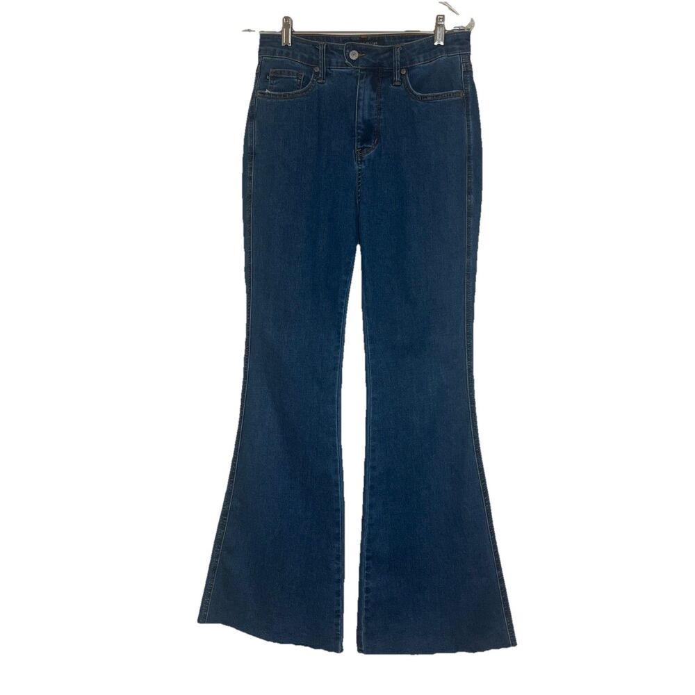 Judy Blue Flare Jeans Womens 9/29  Medium Wash High Rise Wide Raw Hem Denim